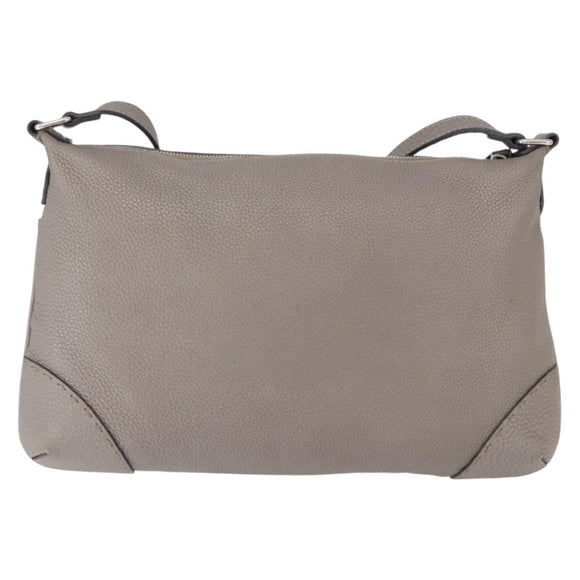 FENDI Celeria Shoulder Bag Leather Gray Silver Auth 195653V