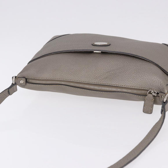 FENDI Celeria Shoulder Bag Leather Gray Silver Auth 195653V