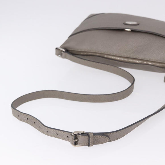 FENDI Celeria Shoulder Bag Leather Gray Silver Auth 195653V