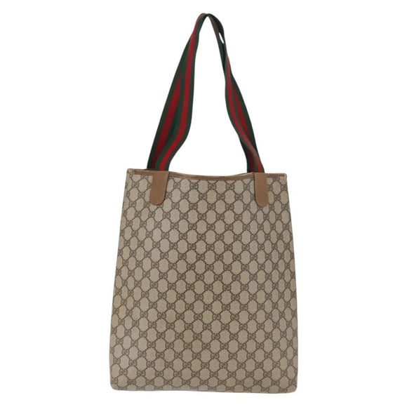 GUCCI GG Supreme Web Sherry Line Tote Bag PVC Beige 39 02 003 Auth 195656