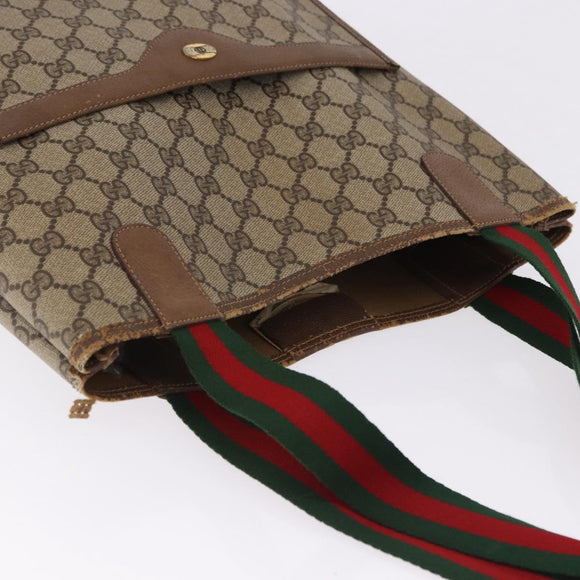 GUCCI GG Supreme Web Sherry Line Tote Bag PVC Beige 39 02 003 Auth 195656