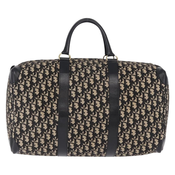 Christian Dior Trotter Canvas Boston Bag Black Gold Auth 195659V