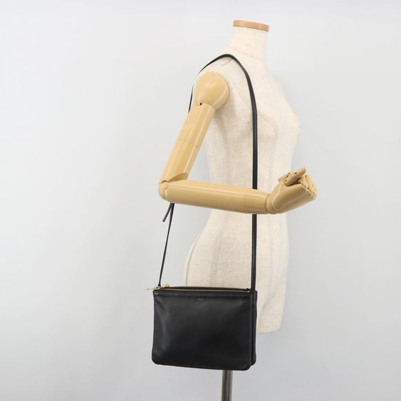 CELINE Trio Shoulder Bag Leather Black Gold Auth 195660