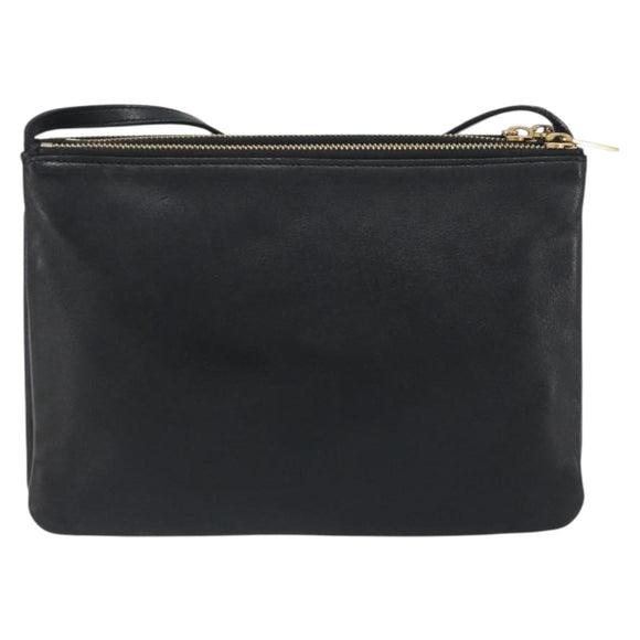 CELINE Trio Shoulder Bag Leather Black Gold Auth 195660