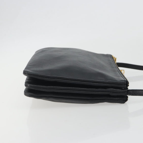 CELINE Trio Shoulder Bag Leather Black Gold Auth 195660