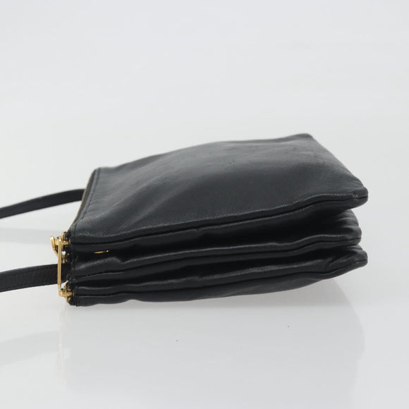 CELINE Trio Shoulder Bag Leather Black Gold Auth 195660