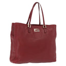 FENDI Hand Bag Leather Red Gold Auth 195663-1