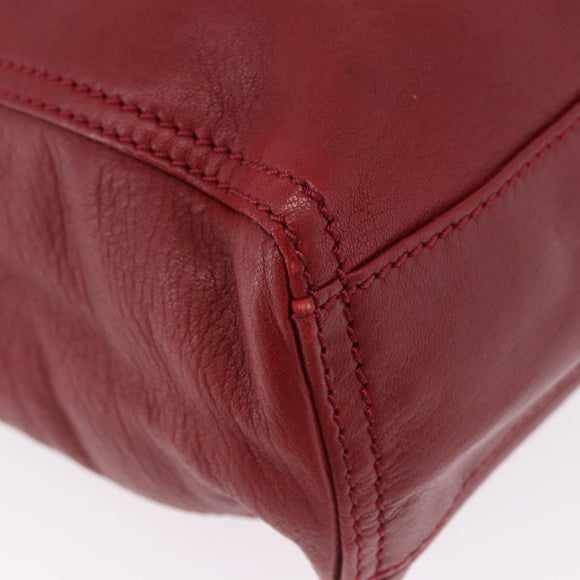 FENDI Hand Bag Leather Red Gold Auth 195663