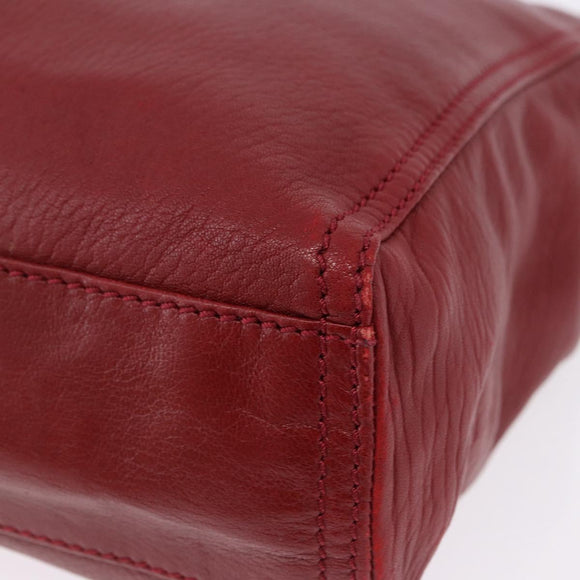 FENDI Hand Bag Leather Red Gold Auth 195663