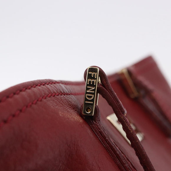 FENDI Hand Bag Leather Red Gold Auth 195663