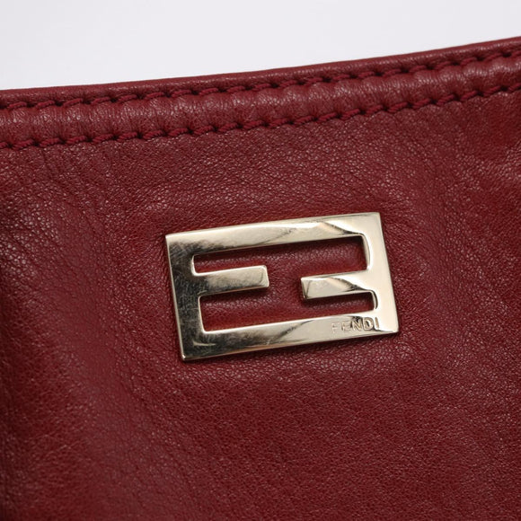 FENDI Hand Bag Leather Red Gold Auth 195663