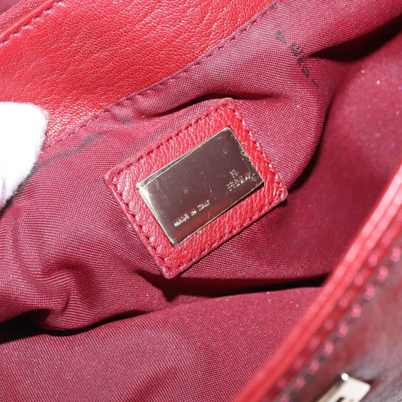 FENDI Hand Bag Leather Red Gold Auth 195663