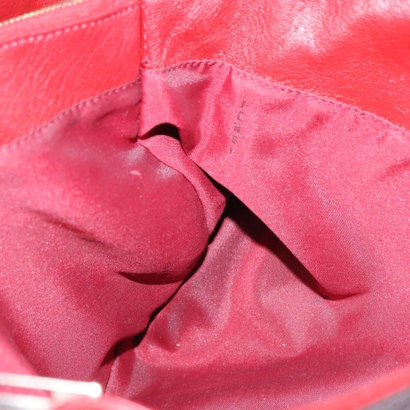 FENDI Hand Bag Leather Red Gold Auth 195663