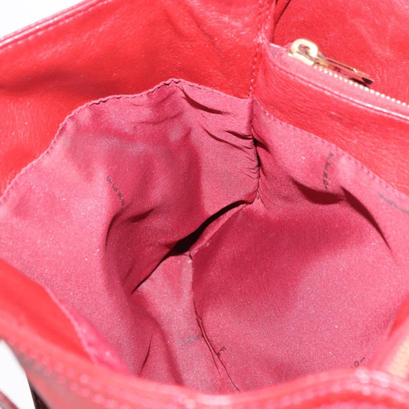 FENDI Hand Bag Leather Red Gold Auth 195663