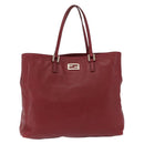 FENDI Hand Bag Leather Red Gold Auth 195663-2