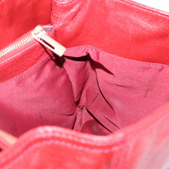 FENDI Hand Bag Leather Red Gold Auth 195663