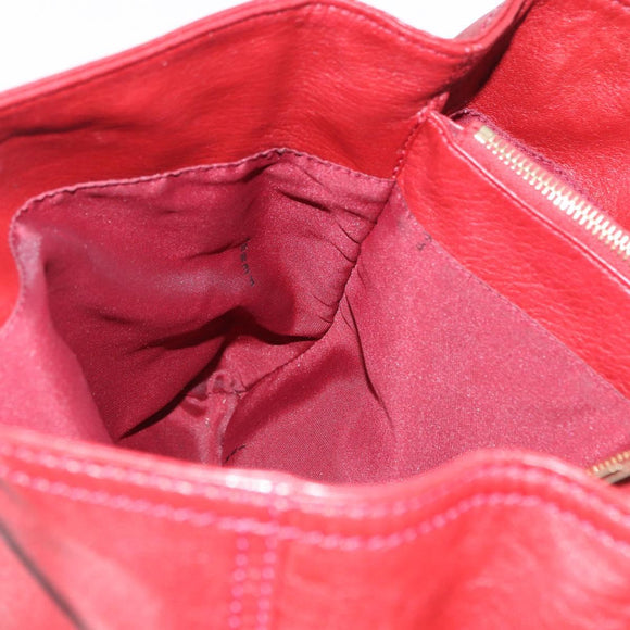 FENDI Hand Bag Leather Red Gold Auth 195663