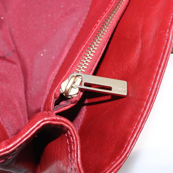 FENDI Hand Bag Leather Red Gold Auth 195663