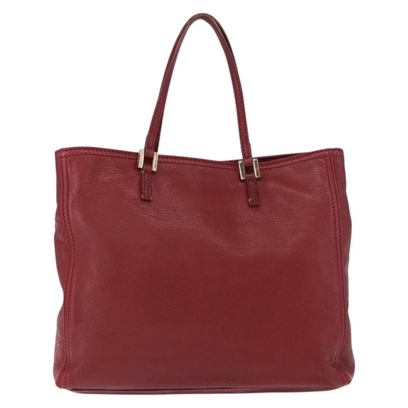 FENDI Hand Bag Leather Red Gold Auth 195663