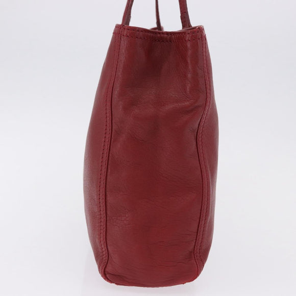 FENDI Hand Bag Leather Red Gold Auth 195663