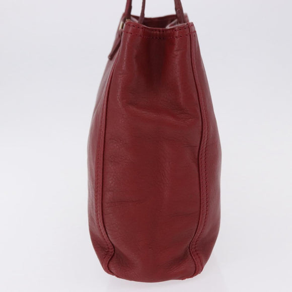 FENDI Hand Bag Leather Red Gold Auth 195663