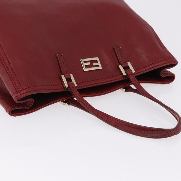 FENDI Hand Bag Leather Red Gold Auth 195663
