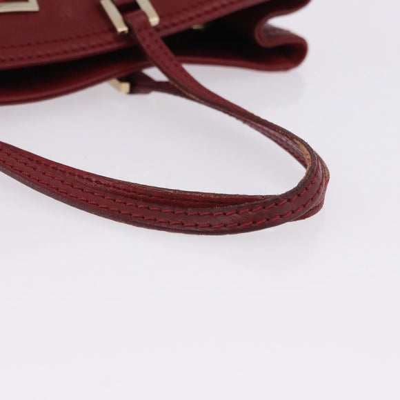 FENDI Hand Bag Leather Red Gold Auth 195663