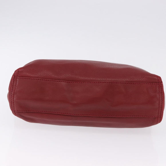 FENDI Hand Bag Leather Red Gold Auth 195663