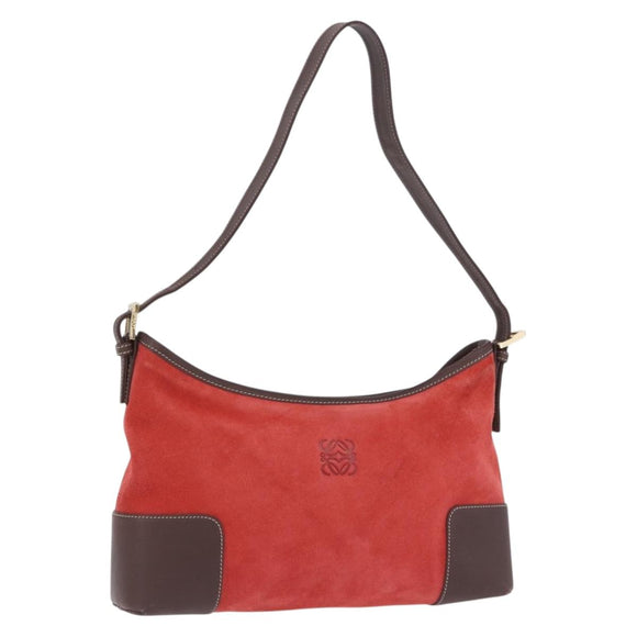 LOEWE Shoulder Bag Suede Red Gold Auth 195667V
