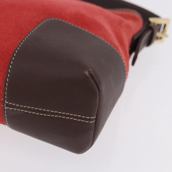 LOEWE Shoulder Bag Suede Red Gold Auth 195667V