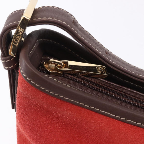 LOEWE Shoulder Bag Suede Red Gold Auth 195667V