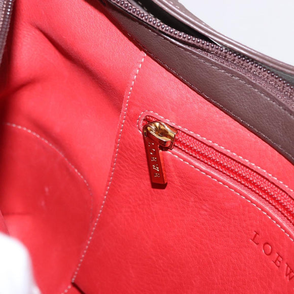 LOEWE Shoulder Bag Suede Red Gold Auth 195667V