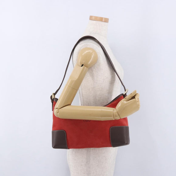LOEWE Shoulder Bag Suede Red Gold Auth 195667V