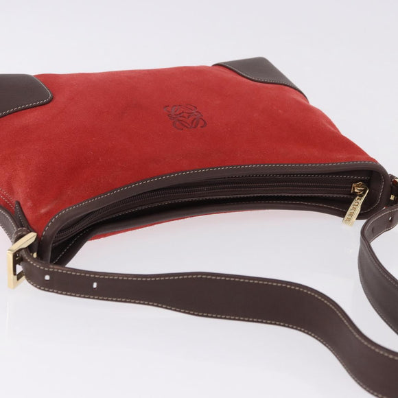 LOEWE Shoulder Bag Suede Red Gold Auth 195667V