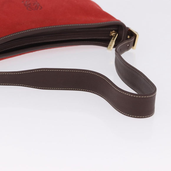 LOEWE Shoulder Bag Suede Red Gold Auth 195667V