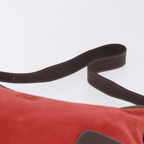 LOEWE Shoulder Bag Suede Red Gold Auth 195667V