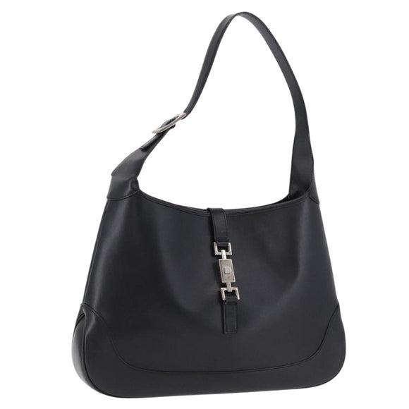 GUCCI Jackie Shoulder Bag Leather Black Silver 001 3346 Auth 195669V