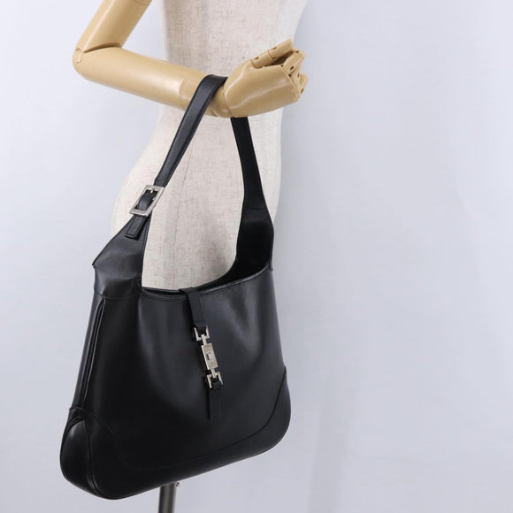 GUCCI Jackie Shoulder Bag Leather Black Silver 001 3346 Auth 195669V