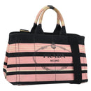 PRADA Canapa MM Hand Bag Canvas 2way Pink Gold Auth 195670-1