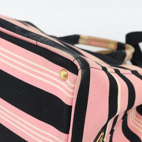 PRADA Canapa MM Hand Bag Canvas 2way Pink Gold Auth 195670