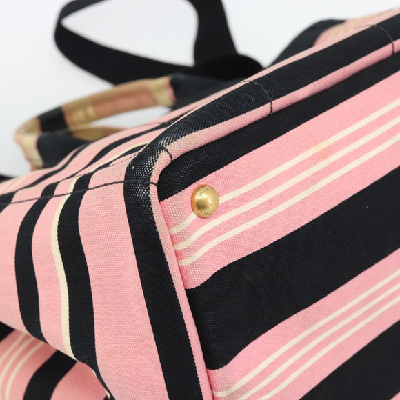 PRADA Canapa MM Hand Bag Canvas 2way Pink Gold Auth 195670