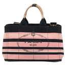 PRADA Canapa MM Hand Bag Canvas 2way Pink Gold Auth 195670-13