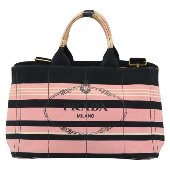 PRADA Canapa MM Hand Bag Canvas 2way Pink Gold Auth 195670