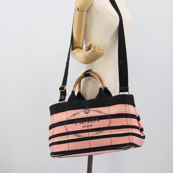 PRADA Canapa MM Hand Bag Canvas 2way Pink Gold Auth 195670