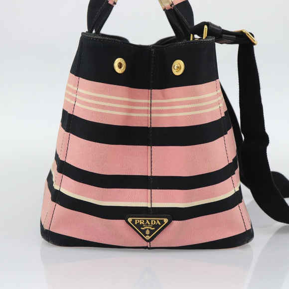 PRADA Canapa MM Hand Bag Canvas 2way Pink Gold Auth 195670