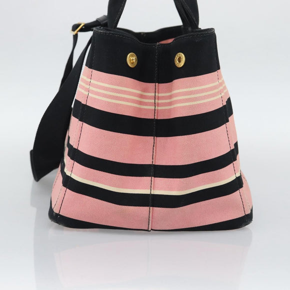 PRADA Canapa MM Hand Bag Canvas 2way Pink Gold Auth 195670