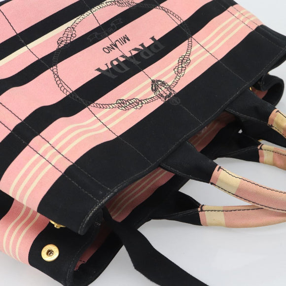 PRADA Canapa MM Hand Bag Canvas 2way Pink Gold Auth 195670