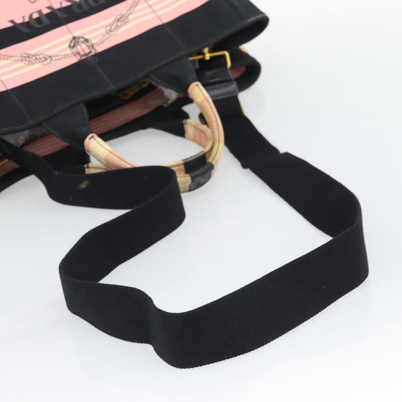 PRADA Canapa MM Hand Bag Canvas 2way Pink Gold Auth 195670