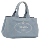 PRADA Canapa MM Hand Bag Canvas Light Blue Gold Auth 195671A-1