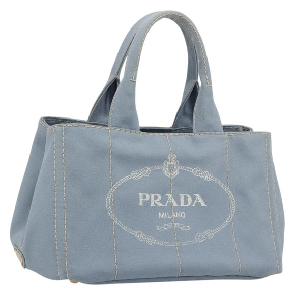 PRADA Canapa MM Hand Bag Canvas Light Blue Gold Auth 195671A